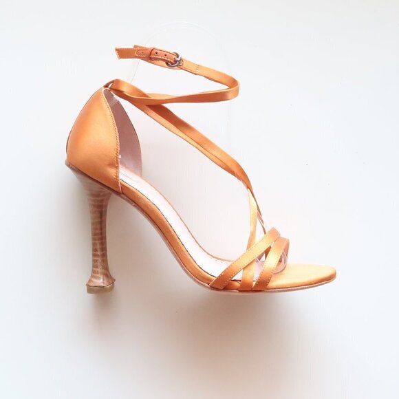 Leon Max Orange Satin Ankle Strap Open Toe Heels / Sandals / Dressy Shoes 6.5 - Picture 9 of 16